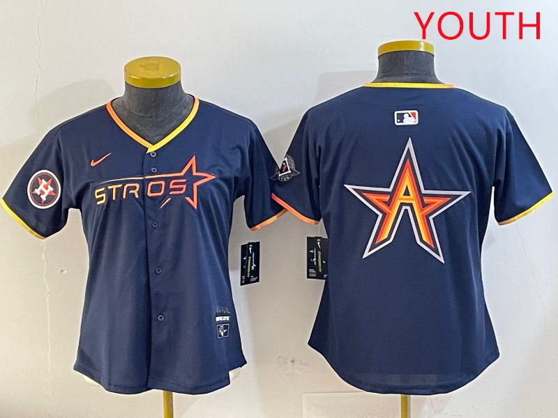 Youth Houston Astros Blank Drak Blue Three generations Joint Name 2025 Nike MLB Jersey style 8